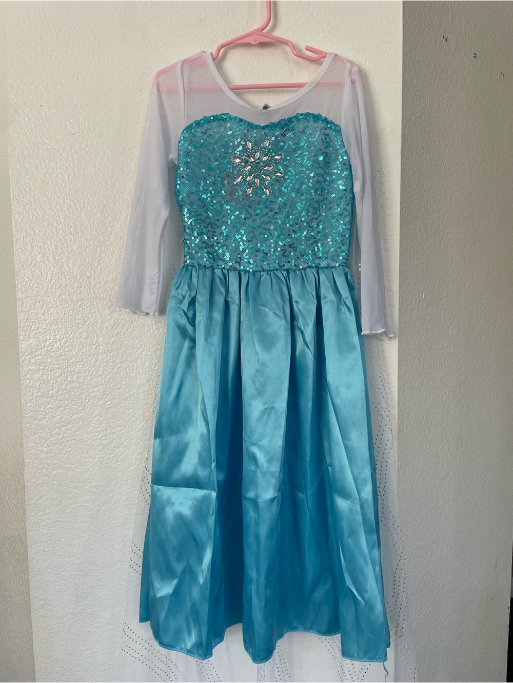 Disney Princess Elsa Gown, Girls' Light Blue Sequin Dress with Sheer Sleeve